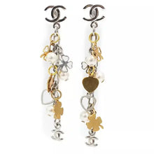 Load image into Gallery viewer, Chanel 06A Lucky Heart Charm Pearl Dangle Silver Gold Earrings
