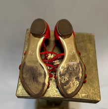 Load image into Gallery viewer, Chanel Red Patent Leather Cabochon Stones CC Charm Sandals EU 37 US 6/6.5