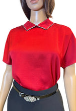 Load image into Gallery viewer, Chanel 09A Paris-Moscow Red Silk Crystal Polo Blouse FR 38
