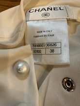 Load image into Gallery viewer, Chanel Satin Silk Pearl CC logo buttons Ivory Blouse FR 38
