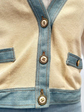 Load image into Gallery viewer, Chanel 07P 2007 Spring Ecru and Denim Trim Cardigan FR 40