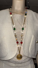 Load image into Gallery viewer, Chanel 98P 1998 Spring Vintage Gripoix Pearl Gold Metal Long Logo Necklace