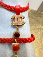 Load image into Gallery viewer, Chanel Red Patent Leather Cabochon Stones CC Charm Sandals EU 37 US 6/6.5