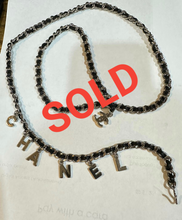 Load image into Gallery viewer, Chanel Charm Letters 2012 Silver Black Leather Chain Link Belt/Necklace