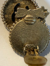 Load image into Gallery viewer, Chanel 12A Round CC Gold Metal Black Ribbon Clip On Earrings