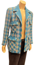 Load image into Gallery viewer, 93P, 1993 Spring Rare Chanel Vintage Turquoise Pink Tweed Jacket FR 40 US 4/6