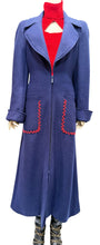 Load image into Gallery viewer, Chanel Vintage 97A 1997 Fall Navy Blue Red Trim Long Heavy Wool Winter Coat FR 38 US 4