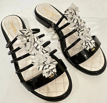 Load image into Gallery viewer, Chanel White and Black Patent Leather Slides Sandals EU 37C US 7/7.5