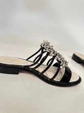 Load image into Gallery viewer, Chanel White and Black Patent Leather Slides Sandals EU 37C US 7/7.5