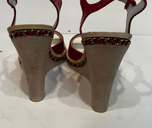 Load image into Gallery viewer, Chanel 14P 2014 Spring Patent Leather Red Chain Wedge Heel Sandals EU 38.5 US 7.5