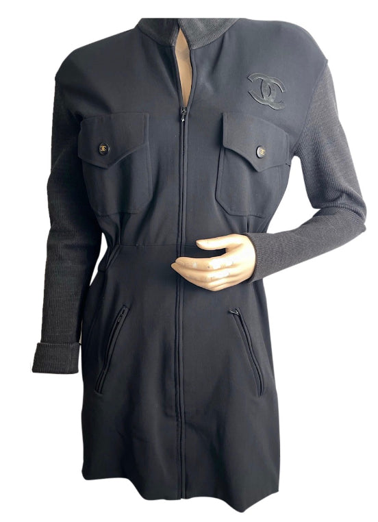 Vintage Chanel Boutique Black CC short mini zip up Dress US 10 –  HelensChanel