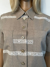 Load image into Gallery viewer, Vintage Chanel 1997 Khaki Blouse Pants Summer Wool Set FR 34