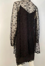 Load image into Gallery viewer, Vintage 01P, 2001 Spring Chanel 2 piece set Black Spaghetti Strap Dress with Lace overlay jacket US 2/4