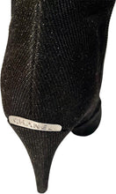 Load image into Gallery viewer, Chanel Black Sparkle Bootie Metal logo Heel Boots EU 38.5 US 8