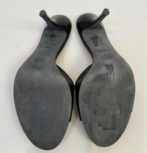 Load image into Gallery viewer, Chanel Black Leather Camellia Heel Slides EU 39 US 8.5 Wide