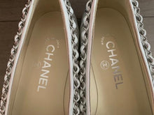 Load image into Gallery viewer, Chanel 10C 2010 Cruise Resort White patent leather chain loafers EU 38 US 7/7.5 Narrow
