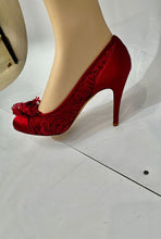 Load image into Gallery viewer, Chanel Light Red Lace Satin Heels EU 39C US 8.5/9
