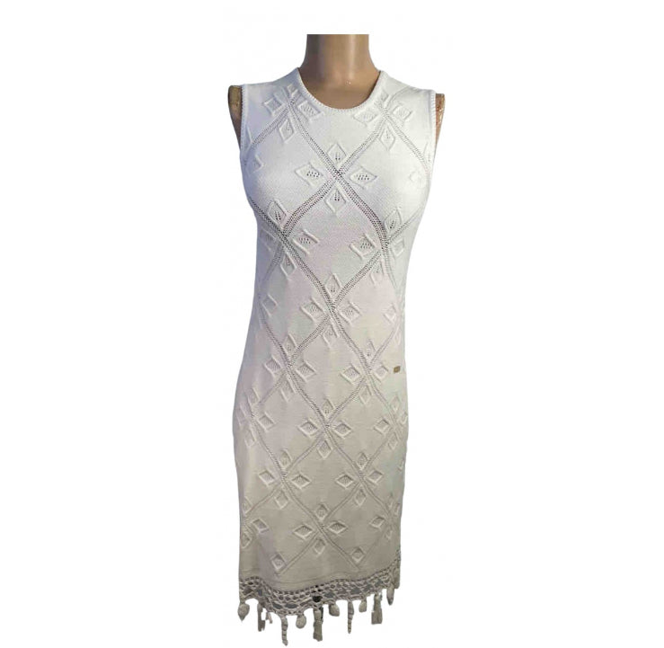 Chanel White 05P 2005 Spring Summer Woven Crochet Dress US 2/4 –  HelensChanel