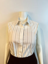 Load image into Gallery viewer, Chanel White Sleeveless Cotton Striped Collar Button Down Top Blouse US 4/6