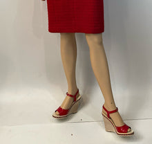 Load image into Gallery viewer, Chanel 14P 2014 Spring Patent Leather Red Chain Wedge Heel Sandals EU 38.5 US 7.5