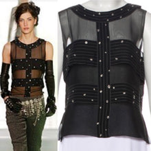 Load image into Gallery viewer, Chanel 2003 Fall 03A Snap Collection black silk chiffon blouse top FR 42 US 6/8