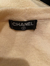 Load image into Gallery viewer, 1980’s Chanel Vintage Light Yellow Black Bicolor Wrap Sweater w/satin ribbons US 4/6/8