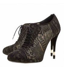 Load image into Gallery viewer, Chanel short boot bootie black lace mesh pearl high heels EU 41 US 10