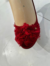 Load image into Gallery viewer, Chanel Light Red Lace Satin Heels EU 39C US 8.5/9