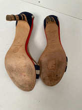 Load image into Gallery viewer, Chanel 08C, 2008 Cruise suede red white blue cork sandal strap Heels EU 37 US 6.5/7