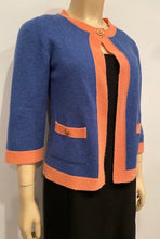Load image into Gallery viewer, Chanel 07P 2007 Spring Dusty Blue Peach Trim Cashmere Cardigan Sweater FR 38 US 4