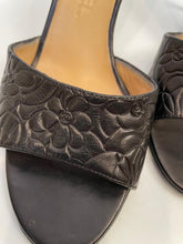 Load image into Gallery viewer, Chanel Black Leather Camellia Heel Slides EU 39 US 8.5 Wide