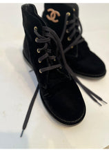 Load image into Gallery viewer, Chanel Black Suede Lace Up Ankle Boots EU 39 US 8.5