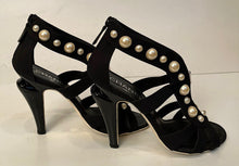 Load image into Gallery viewer, Chanel Black Strap Sandal Heels Pearl Trim EU 37.5 US 6.5/7 Narrow