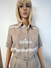 Load image into Gallery viewer, Vintage Chanel 1997 Khaki Blouse Pants Summer Wool Set FR 34