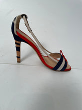 Load image into Gallery viewer, Chanel 08C, 2008 Cruise suede red white blue cork sandal strap Heels EU 37 US 6.5/7