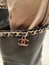 Load image into Gallery viewer, Chanel Black Leather Mid Length Calf CC Chain Logo Boots EU 39.5 US 8.5/9