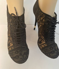 Load image into Gallery viewer, Chanel short boot bootie black lace mesh pearl high heels EU 41 US 10