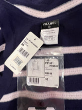 Load image into Gallery viewer, NWT Chanel 15S 2015 Summer Cashmere Navy Blue Lilac Stripe Sleeveless Turtleneck Sweater Top Blouse FR 36 US 4