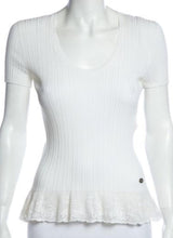 Load image into Gallery viewer, Chanel 06P 2006 Spring white ribbed Lace T-shirt Tee Top FR 46 US 10-12