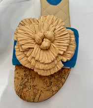 Load image into Gallery viewer, Chanel 12C 2012 Cruise Resort turquoise blue beige cork heel slides EU 38