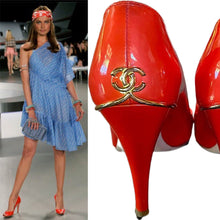 Load image into Gallery viewer, Chanel 08C, 2008 Cruise Patent Leather Orange Peep Toe Pump Heels EU 35.5 US 4.5/5