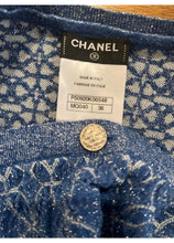 Load image into Gallery viewer, Chanel Blue White Silver Sparkle Geometric Stretch Dress FR 36 US 2/4/6