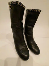 Load image into Gallery viewer, Chanel Black Leather Mid Length Calf CC Chain Logo Boots EU 39.5 US 8.5/9
