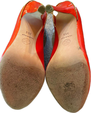Load image into Gallery viewer, Chanel 08C, 2008 Cruise Patent Leather Orange Peep Toe Pump Heels EU 35.5 US 4.5/5