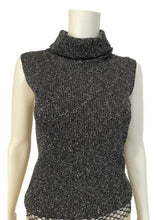 Load image into Gallery viewer, Chanel 05A 2005 Fall Gray Metallic Knit Sleeveless Turtleneck Sweater Top FR 38