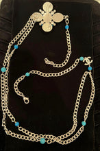 Load image into Gallery viewer, Chanel 07A 2007 Fall Turquoise Multi-Strand Tweed Crystal CC Silver Metal Necklace/Belt/Pin/Brooch