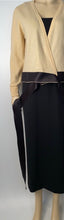 Load image into Gallery viewer, 1980’s Chanel Vintage Light Yellow Black Bicolor Wrap Sweater w/satin ribbons US 4/6/8