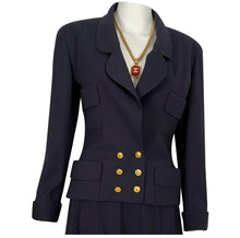 Load image into Gallery viewer, Late 1980’s Vintage Chanel Boutique Double Breasted Dark Navy Jacket FR 36 US 4