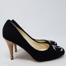 Load image into Gallery viewer, Chanel 12C 2012 Cruise Resort black wool interlocking CC crystal cork screw heels pumps US 7.5/8