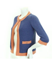 Load image into Gallery viewer, Chanel 07P 2007 Spring Dusty Blue Peach Trim Cashmere Cardigan Sweater FR 38 US 4